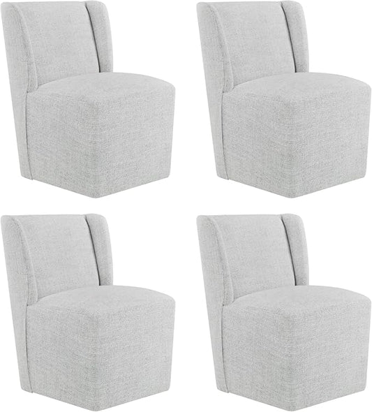Upholstered Dining Chair with Casters Wingback Modern Side Armless Deskchair with Rollers for Diningroom Bedroom Livingroom Reading Room,Light Grey,4 Box