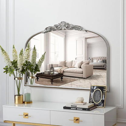 Micasso Silver Vintage Wall Mirror: 24"x 32" French Baroque Antique Arched Wall Mounted Mirror - Traditional Ornate Decorative Entryway Mirror for Home Decor/Entryway/Fireplace/Living Room/Hallway