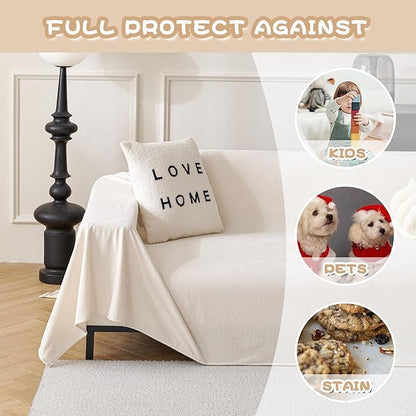 MYSKY HOME White Couch Covers for 3 Cushion Couch Sofa, Pet Friendly Dog Couch Cover Furniture Protector Cover Non Slip Soft Couch Sofa Cover, Sofa Covers Washable, 91" x 134"