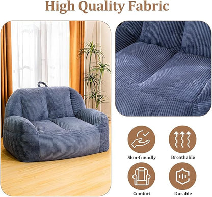 Giant Bean Bag Chair, Faux Fur Bean Bag Chairs for Adults, Fluffy and Comfy Bean Bag with Filler, Big Bean Bag Sofa Chair for Reading, Gaming, Stuffed High-Density Foam (Grey)