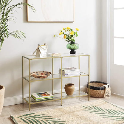 VASAGLE 39.4 Inch Console Table with 3 Shelves, Set of 2 Sofa Tables, Modern Entryway Table, Metal Frame, Tempered Glass Shelf, Entryway Living Room Bedroom, Metallic Gold and Transparent ULGT999G01