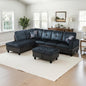 NicBex Sectional Couch 3 Pieces Sofa Set with Right Chaise Lint PVC L Shaped Cloud Couch for Living Room Furniture Sets with Storage Ottoman, Modular Sofa for Living Room & Apartment, Dark Blue+Brown