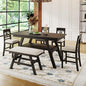 Merax 6 Piece Counter Height Dining Table Set with Storage Shelf, Beige Cushion, Bench and 4 Chairs, Espresso