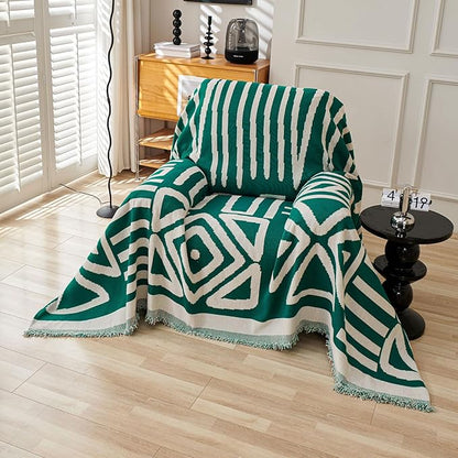 HANDONTIME Couch Cover Boho Sofa Covers Washable Forest Green Dog Covers for Couches Reversible Couch Blanket Cover Geometric Armchair Covers Dark Green, 59" X71"