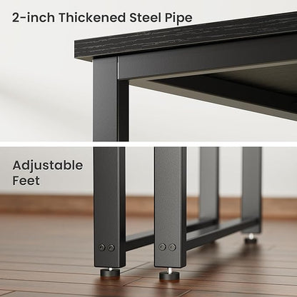 Huuger 55 x 24 inch Desk with Power Outlets & USB-C, Deeper & Thicker Desktop, Robust Metal Tubes, Computer Desk, Heavy Duty Office Desk, Work Gaming Desk for Home Office, Black