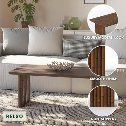 Bambos Coffee Table - Solid Mango Wood Center Table – Handcrafted Living Room Furniture for Apartment, Patio, Home Decor - Compact Sofa Table, Easy Assembly, Modern Accent Piece with Walnut Finish