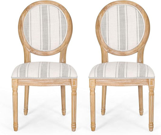 Phinnaeus Dining Chairs - Wood - Gray Stripes/Light Beige (Set of 2)