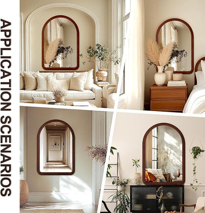 36"x24" Arched Bathroom Mirror, Wall Mounted Vanity Plush Flannel Frame Mirror for Bedroom, Entryway, Living Room, Dark Brown