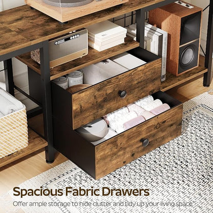 TV Stand with Power Outlet Up to 60 Inch, Entertainment Center with 2 Fabric Drawers, TV Console Table with Open Storage Shelves for TVs, Cable Management, for Living Room, Bedroom, DS14UBRY1