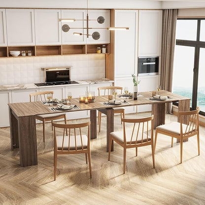KEIKI 20"-118.5" L Extendable Foldable Dining Room Table for 1-10 People, Wood Multifunctional Rectangle Expandable Console Kitchen Living Meeting Room Furniture, 6 Tabletop Length Options, Barnwood