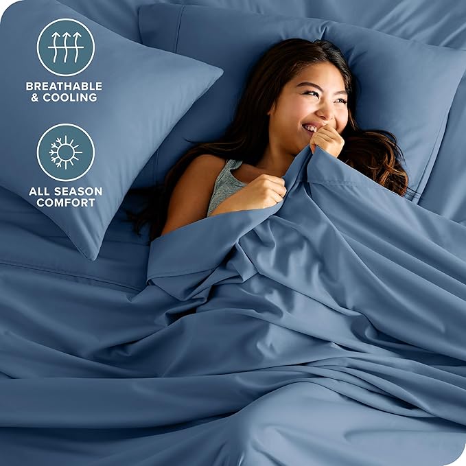 Bare Home Full Sheet Set - Luxury 1800 Ultra-Soft Microfiber Full Bed Sheets - Double Brushed - Deep Pockets - Easy Fit - 4 Piece Set - Bedding Sheets & Pillowcases (Full, Coronet Blue)