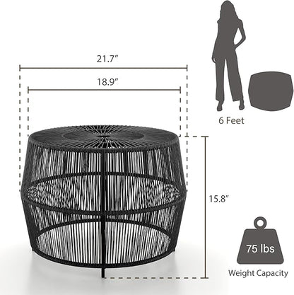 Muse & Lounge Co. Ysar Boho Rattan Round Coffee Table Outdoor with Metal Frame, All-Weather and Rust Resistant, Handcrafted Coastal Furniture for Patio, Poolside, Garden, Yard, Black