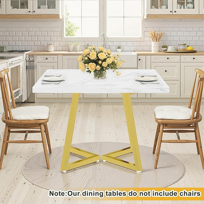 NicBex 31.5 Inch Square Dining Table for 4, Wooden Small Dinner Table Farmhouse Kitchen Tables with Metal Leg for Dining Room, Kitchen, Living Room, White & Gold
