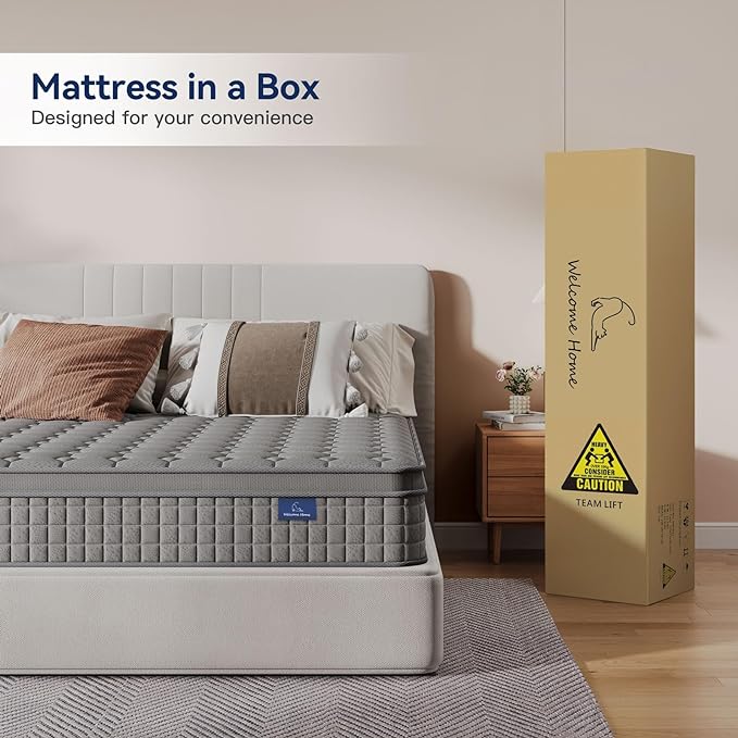 Vesgantti 10 Inch Twin XL Multilayer Hybrid Mattress - Multiple Sizes & Styles Available, Ergonomic Design with Memory Foam and Pocket Spring, Medium Firm Feel, Grey