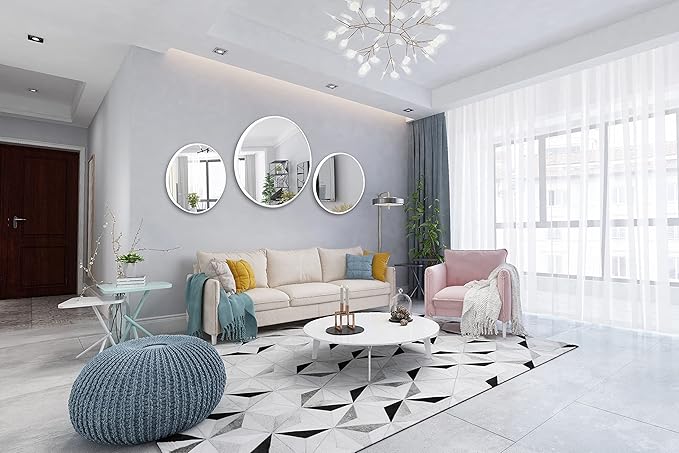 FrameWorks 28" Deluxe Contemporary White Circular Aluminum Mirror