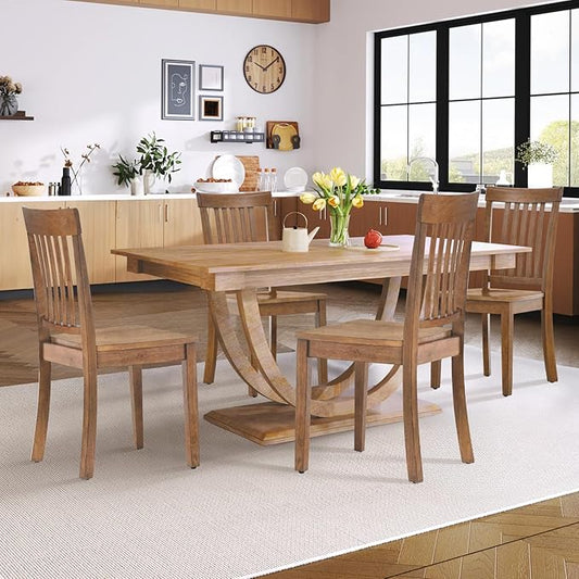 COLAMY Wooden Dining Chairs Set of 4, Spindle High Back Windsor Kitchen Side Chair, Farmhouse Dining Chairs for Kitchen and Dining Room, Light Brown