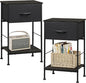 WLIVE Night Stand Set 2, Black Nightstand with Fabric Storage Drawer and Open Wood Shelf, Nightstand Set of 2 with Steel Frame, Side Table for Bedroom, Dorm, Charcoal Black, 25.03" Height