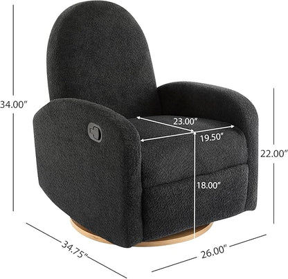Christopher Knight Home Sidney Fabric Upholstered 360° Swivel Chair, Boucle Push-Back Recliner, Solid Wood Glider Recliner with Rotation, Living Room Lounge Sofa, Adjustable Comfy Reading Chair,Black