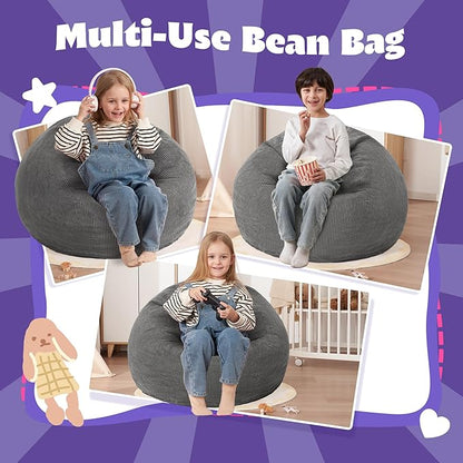 HABUTWAY 2 FT Bean Bag Chair,Giant Bean Bag Chairs,Big Bean Bags with Memory Foam Filled, Large Beanbag Chairs with Soft Corduroy Cover-Grey