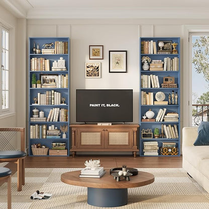 82" Tall Bookshelf, 7-Tier Open Shelves Bookcase, Freestanding Display Storage Shelves, Tall Bookcase Home Decor Furniture for Home Office, Living Room, Bedroom, Blue