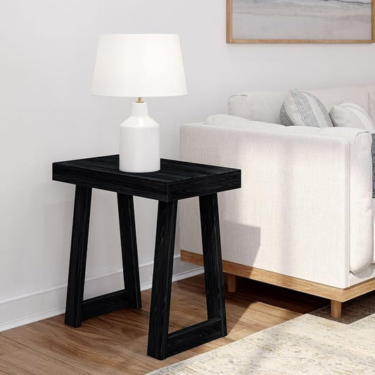 Plank+Beam Classic Rectangular Side Table, 25", Slim Side Table for Living Room, Narrow Nightstand for Small Spaces, Wood End Table for Bedroom, Black Wirebrush