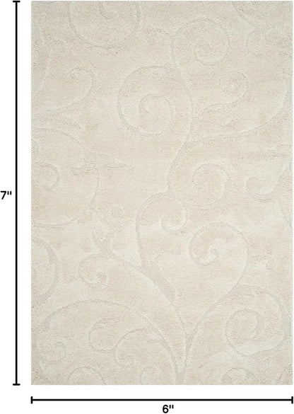 SAFAVIEH Florida Shag Collection Area Rug - 5'3" x 7'6", Creme & Creme, Scroll Design, Non-Shedding & Easy Care, 1.2-inch Thick Ideal for High Traffic Areas in Living Room, Bedroom (SG455-1111)