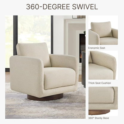 Modern Swivel Accent Chair, 360° Rotating Round Barrel Armchair with Performance Fabric Upholstery for Living Room, Bedroom, Office, Reading Nook, Single,Oatmeal