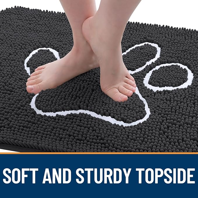 OLANLY Door Mat for Muddy Dog Paws 70x46, Ultra Absorbent Chenille Mud Doormat with Paw Print Design, Non-Slip Washable Doormat for Indoor Entryway, Quick-Dry Pet Bed Mats for Dirty Dogs, Dark Grey