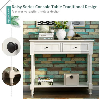 Merax Daisy Series Entryway Table with Storage Drawers and Bottom Shelf Navy