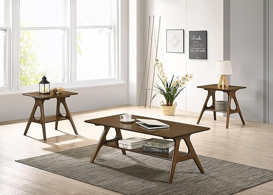 Roundhill Furniture Arona 3-Piece Coffee Table Set, Coffee Table and Two End Tables, Walnut