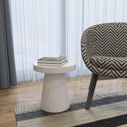 PEMAR Mother of Pearl Pedestal Side Table Modern Mushroom Minimalist Drink Accent End Table for Small Space, Bedside for Bedroom, Living Room, Hallway (White & Cream Sunlight)