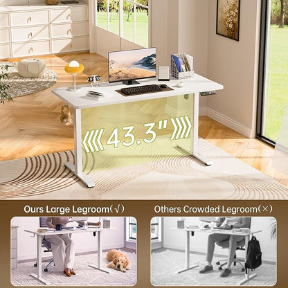 Veken 47.2 Inch Large Electric Standing Desk, 4 Memory Heights Adjustable,Sit to Stand Up, Work Home Office Computer Table for Study, Walking Pad, Writing, and Games, Wooden Desktop Desks, White
