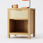 Rattan Nightstand, Farmhouse Bedside Table with Opening Storage,Large Side Table with Drawer,Boho Night Stand,Wooden End Table,Handmade Solid Wood Handle,Natural CTG65Y
