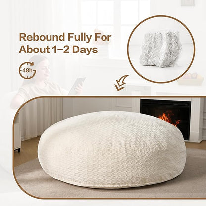 Hobestluk 6ft Bean Bag Chairs for Adults Large Beanbag Chair with Chevron Plush Fur Cover Big Bean Bag Chair for Living Room Bedroom Dorm Office - White (70" x 70" x 15")