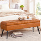 CUYOCA Storage Ottoman Bench, 43.5" Faux Leather Upholstered Entryway Bench, Long Ottoman with Storage for Living Room, Support 660lbs - Cognac Brown