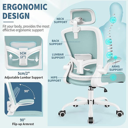 FelixKing Ergonomic Office Chair, Headrest Desk Chair Office Chair with Adjustable Lumbar Support, Home Office Swivel Task Chair with High Back and Armrest, Adjustable Height Gaming Chair(Light Blue)