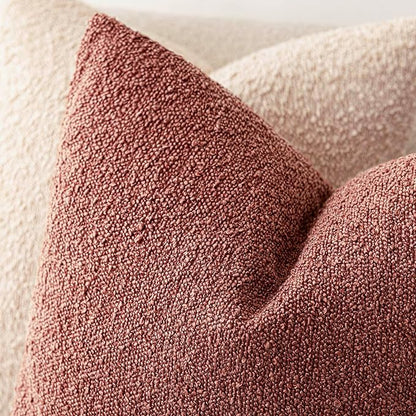 Foindtower Set of 2, Decorative Textured Boucle Throw Pillow Covers Accent Solid Pillow Cases Neutral Cozy Couch Cushion Case for Chair Sofa Bedroom Living Room Home Decor 24x24 Inch Orange Rust Red