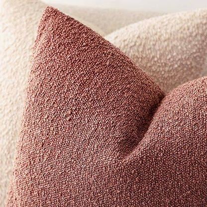 Foindtower Pack of 2, Decorative Textured Boucle Throw Pillow Covers Accent Solid Pillow Cases Soft Cozy Couch Cushion Case for Chair Sofa Bedroom Living Room Home Decor 16x16 Inch Orange Rust Red