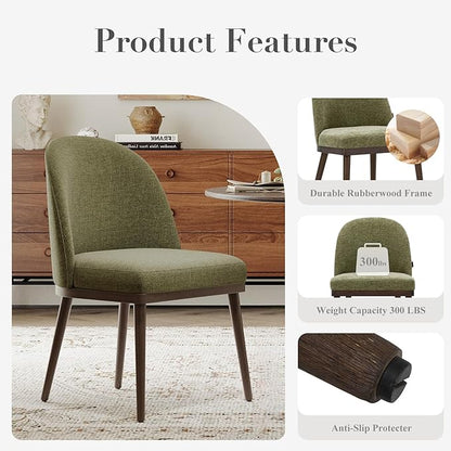COLAMY Upholstered Dining Chairs Set of 6, Large Dining Room Kitchen Chairs with High Back and Deep Seat, Modern Fabric Dinner Chairs with Wood Legs, Green