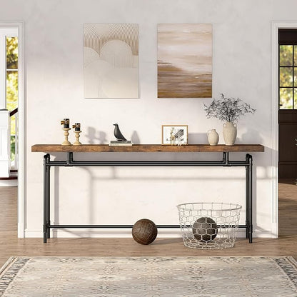 Tribesigns Console Table, 70.9 Inches Extra Long Sofa Table for Living Room, Industrial Narrow Console Sofa Tables Behind Couch, Entryway Hallway Foyer Table for Entrance, Bedroom, Rustic Brown
