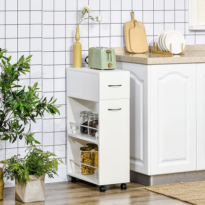 HOMCOM 3- Tier Slim Storage Cart, Rolling Narrow Kitchen Cart on Wheels for Small Place, Slide Out Side Utility Cart for Bathroom, Laundry