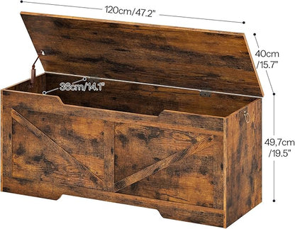 HOOBRO 47.2” Storage Chest, Retro Wooden Storage Bench with U-Shaped Cut-Out Pull, Toy Chest with Safety Hinge, Supports 220 lb and Easy Assembly for Toy Box Organizer (Rustic Brown) BF773CW01