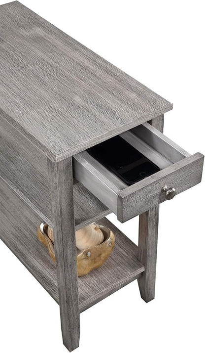 Convenience Concepts American Heritage Chairside End Table with Drawer 23.5" - Classic Living Room Table with Storage Shelf, Bedroom Nightstand, Wirebrush Light Gray