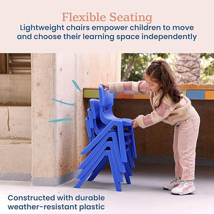 ECR4Kids 12in Plastic School Stack Chair, Classroom Furniture, Blue, 4-Pack
