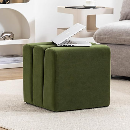 ONEVOG 18" Large Square Ottoman Foot Rest, Olive Green Velvet Fabric Upholstered Modern Cube Footstool, Vanity Stools, Couch Footrest, Comfy Ottoman Pouf Seat for Living Room, Bedroom, Coffee Table