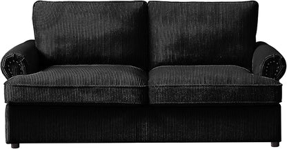 Reversible Sleeper Sofa Bed with Comfortable Memory Foam Mattress, Convertible Corduroy Full Size Pull Out Couch for Living Room, Space Saving Furniture, 72" Wide, Rounded Arms, Black