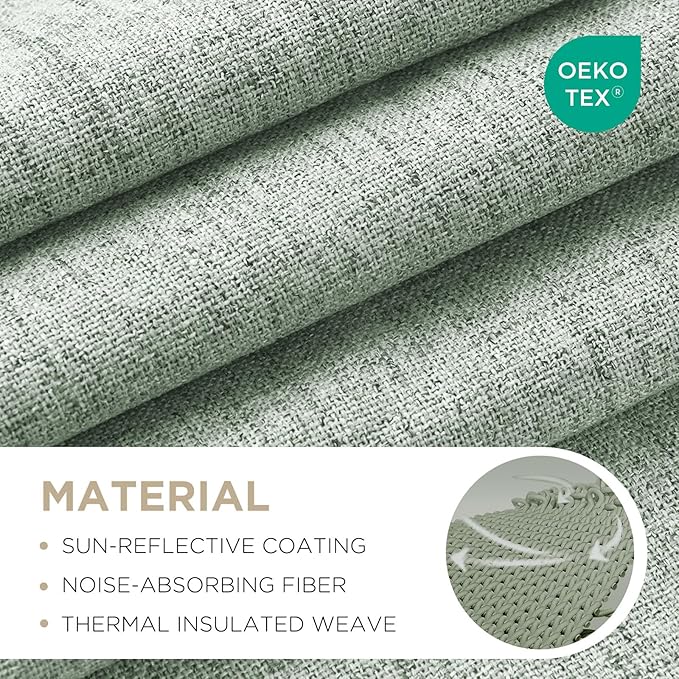 Joydeco 100% Blackout Curtains for Bedroom - Natural Linen Curtains 37" W x 72" L Long, Thermal Insulated 2 Panels Light Blocking Drapes, Rod Pocket & Back Tabs, Darkening Privacy for Living Room