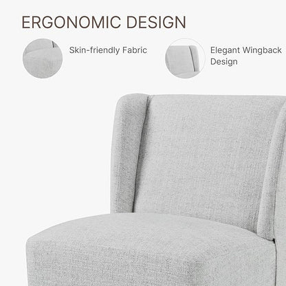 Upholstered Dining Chair with Casters Wingback Modern Side Armless Deskchair with Rollers for Diningroom Bedroom Livingroom Reading Room,Light Grey,2 Box