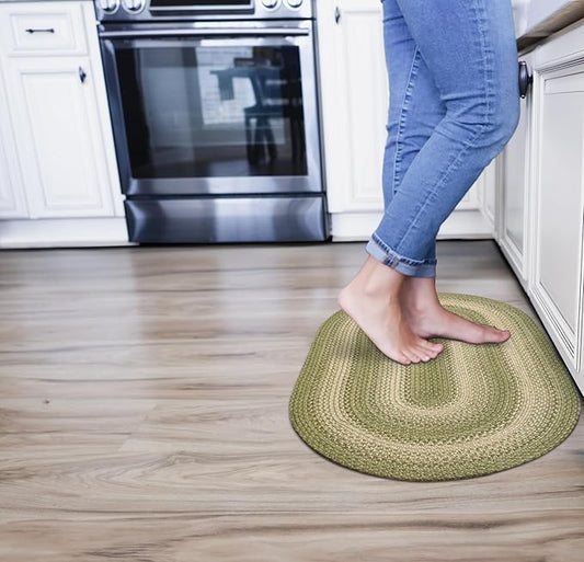 Grassland Country Braided Oval Rugs 16x24 - Braided Green Jute Rug for Kitchen and Entryway