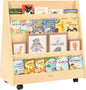 Kids Bookshelf for Toddlers and Babies, Double-Sided Wooden Montessori Bookshelf for Kids Room, Baby Book Shelf with Storage for Nursery, Classroom, Playroom